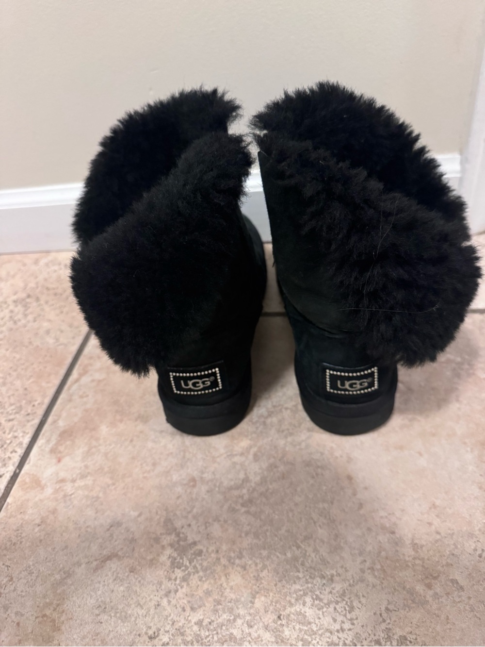 UGG Black Shearling Cuff Women's Slipper Boots